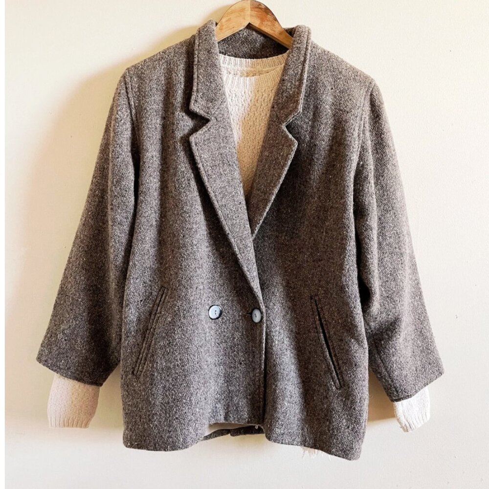 Vintage 80s Oak Mushroom Speckled Wool Light Jacket - Blazer, Indie Granola